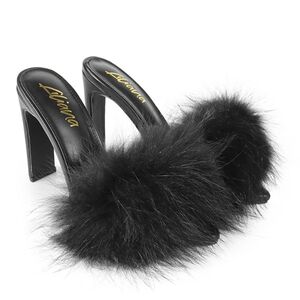 Fur Slip In Heel [Pink] [Black] [Red]